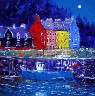 Moon over Tobermory Creels Mull 16x16